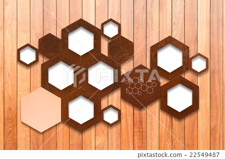 The metal molecule icon sign on wooden wall  22549487