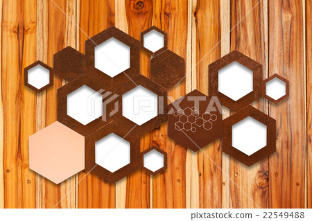The metal molecule icon sign on wooden wall 22549488