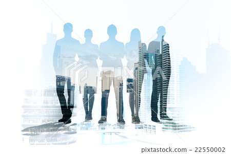 business people silhouettes over city background 22550002