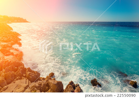 Rocky seashore. Cote d'Azur. French Riviera, Nice 22550090
