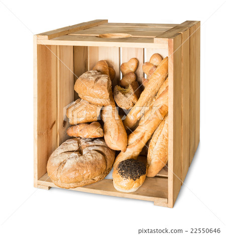 Bread in wooden box on white with clipping path 22550646