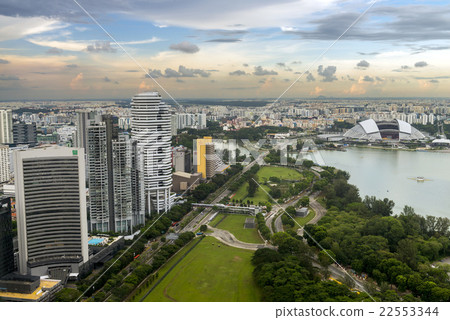 Aerial view of Singapore Sports Hub and Beach Road 22553344