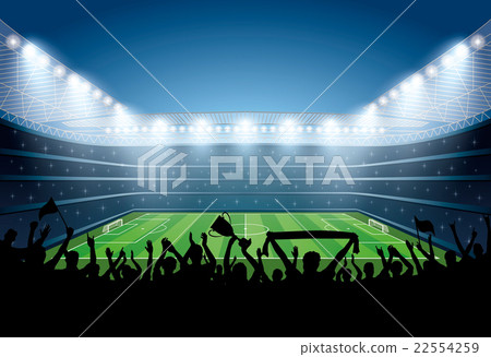 Excited crowd of people at a soccer stadium. Excited crowd of people at a soccer stadium. 22554259