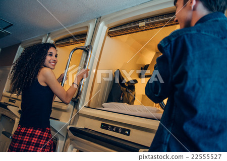 Foreigners staying at the capsule hotel 22555527