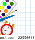 bright colored pencils,alarm clock and paint 22556643