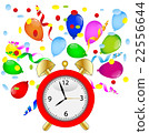 bright colored balloons and clock 22556644
