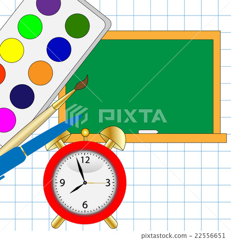 colored watercolor,alarm clock and blackboard 22556651
