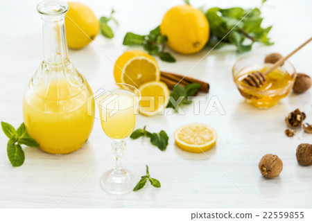 Italian traditional liqueur limoncello with lemon 22559855