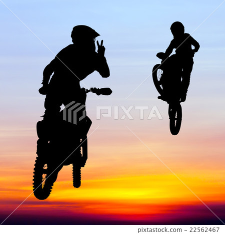 silhouette of motocross rider jump in the sky silhouette of motocross rider jump in the sky 22562467
