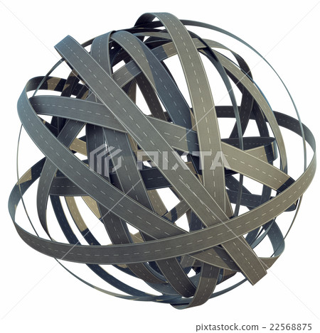 Abstract sphere of tangled roads, isolated on 22568875