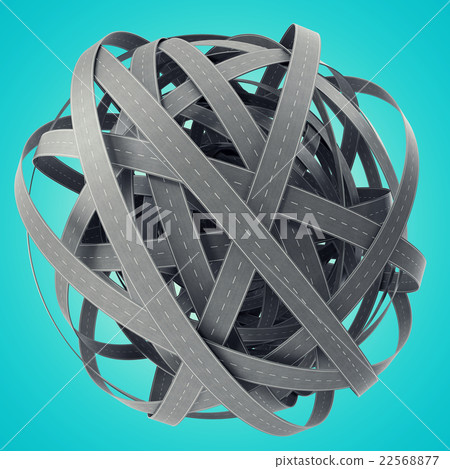 Sphere of tangled roads, on cyan background. 3d 22568877