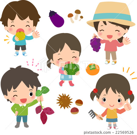 Illustration set of a family enjoying autumn harvest 22569526