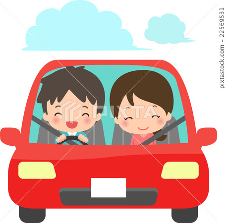 在汽車的微笑的男性和女性騎馬 在汽車的微笑的男性和女性騎馬 22569531