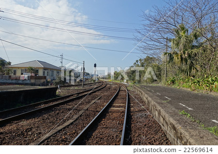 Line seen from the end of the home of Qingdao station on Nichinan Line. Miyazaki City, Miyazaki Prefecture, Japan. March 12, 2016 22569614
