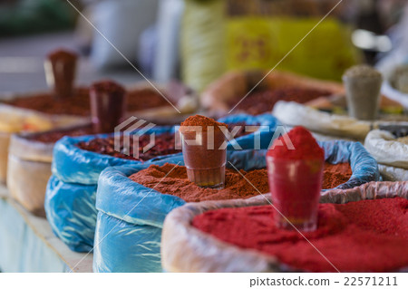 oriental market with bags full of various spices oriental market with bags full of various spices 22571211
