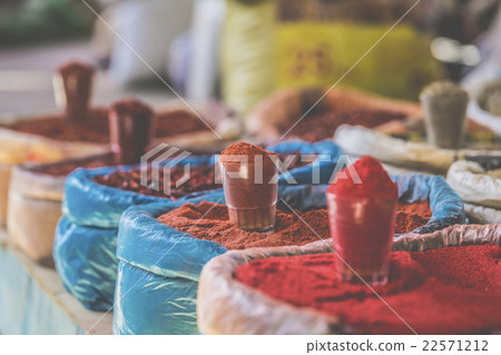 oriental central asian market with various spices 22571212