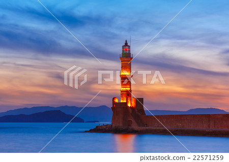 Lighthouse at sunset, Chania, Crete, Greece Lighthouse at sunset, Chania, Crete, Greece 22571259