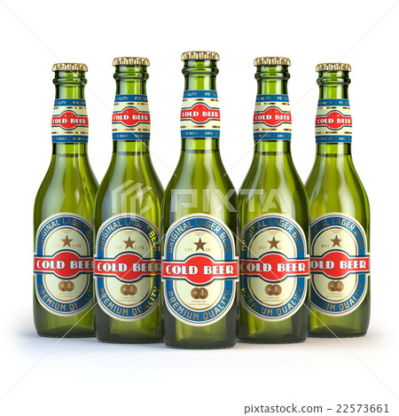 Beer bottles with label "cold beer"  22573661