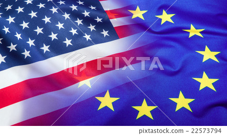 Flags of the USA and the European Union. American 22573794