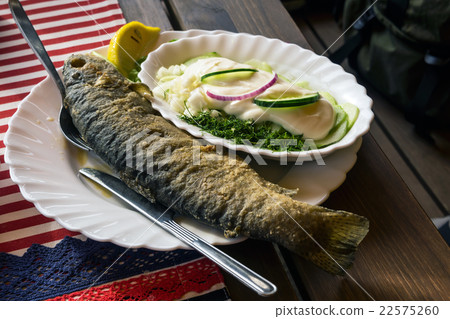 Roast fish trout and vegetables. Roast fish trout and vegetables. 22575260