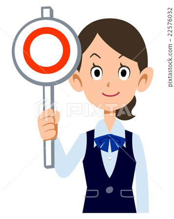 穿制服的女僱員戴著正確答案的卡片 穿制服的女僱員戴著正確答案的卡片 22576032