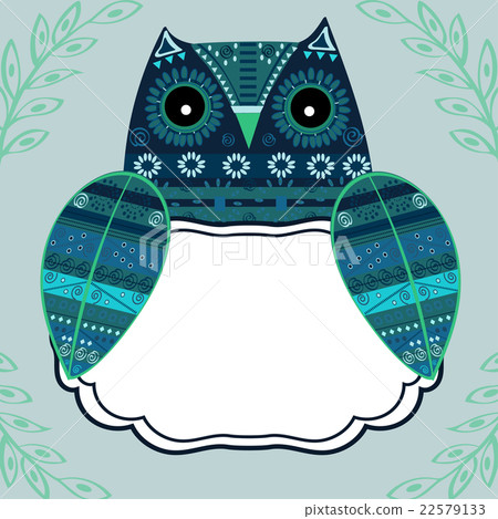 Cute owl with ethnic ornament text box Cute owl with ethnic ornament text box 22579133