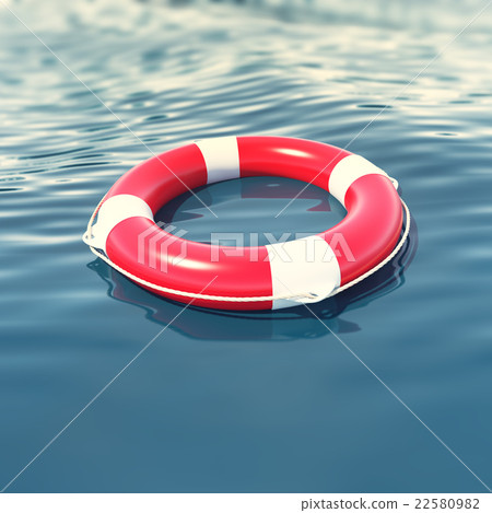 Red lifebuoy in blue sea with depth of field 22580982