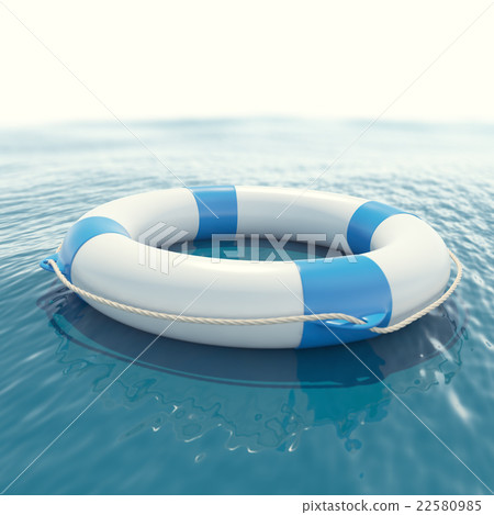 Lifebuoy floating in sea with a blur effect. 3d 22580985