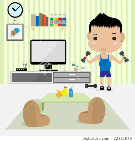 young man work out in living room young man work out in living room 22581079