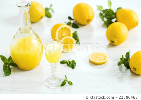 Italian traditional liqueur limoncello with lemon 22586468