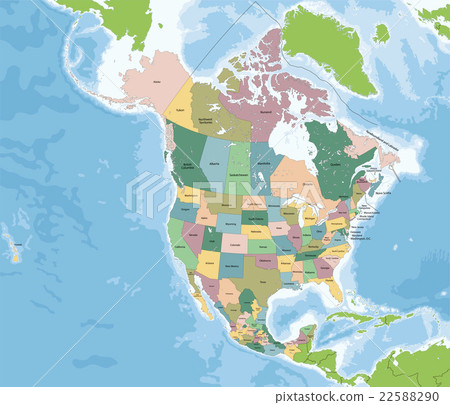 North America map with USA, Canada and Mexico 22588290