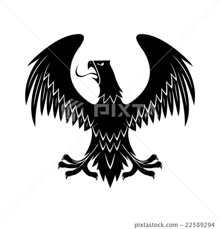 圖庫插圖: black eagle with extended wings heraldic icon