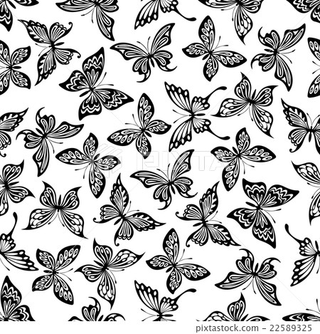 Black and white butterflies seamless pattern - Stock Illustration ...