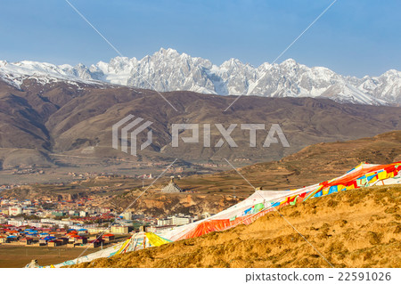 Village inclose mountain in Ganzi 22591026