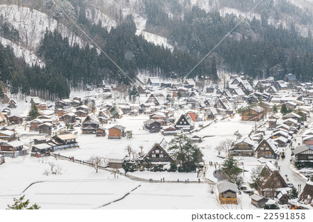 Winter Of Shirakawago with snow falling , Japan Winter Of Shirakawago with snow falling , Japan 22591858