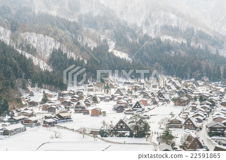Winter Of Shirakawago with snow falling , Japan Winter Of Shirakawago with snow falling , Japan 22591865