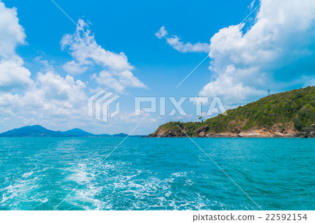 Trail on sea water surface behind boat 22592154