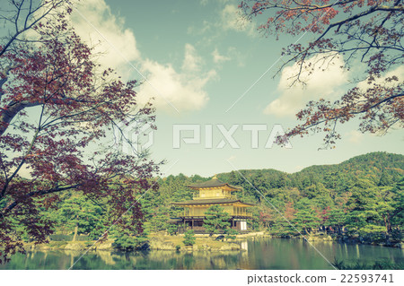 Kinkakuji Temple " The Golden Pavilion" in Kyoto, Japan ( Filtered image processed vintage effect. ) 22593741