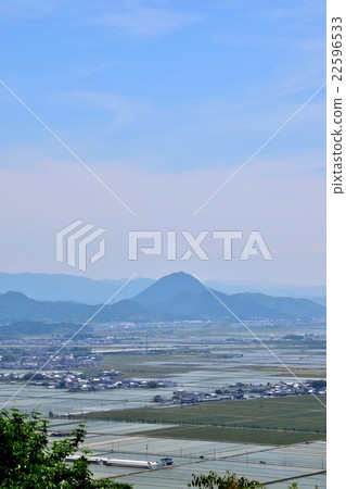A bird's eye view of paddy field of rice planting time of Omi basin 22596533