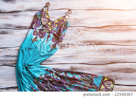 Long blue dress with print. Long blue dress with print. 22598367
