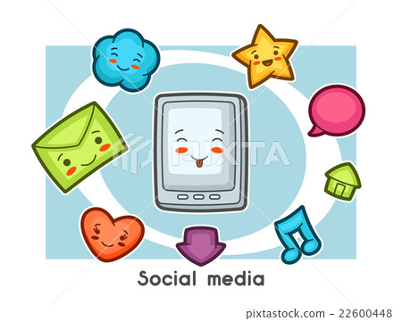 Kawaii social media gadgets funny card. Doodles Kawaii social media gadgets funny card. Doodles 22600448