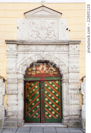 Ancient colorful wooden door with decoration Ancient colorful wooden door with decoration 22605128