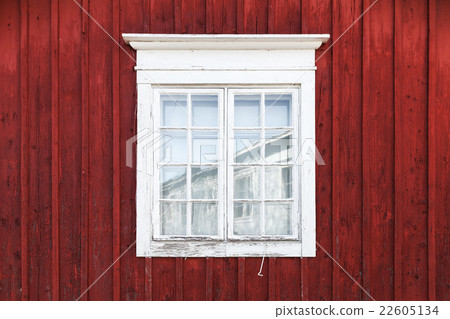 Old red wooden wall with window 22605134