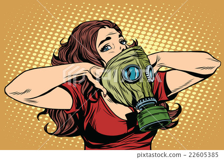 Civil defence girl wears a protective gas mask - Stock Illustration ...