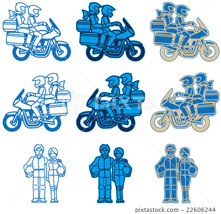 摩托車 - 冒險類型（平面設計）藍色變化集 22606244