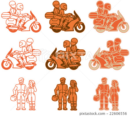 Motorcycle - Tourer Type (Flat Design) Orange Variation Set 22606556
