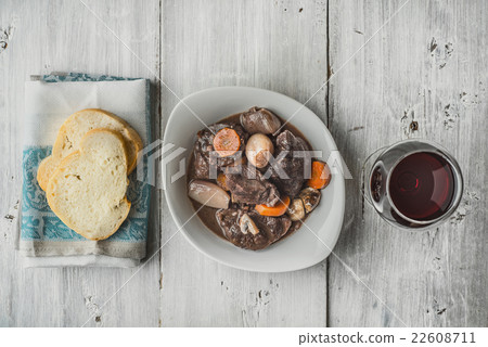 Beef bourguignon in a white ceramic dish Beef bourguignon in a white ceramic dish 22608711