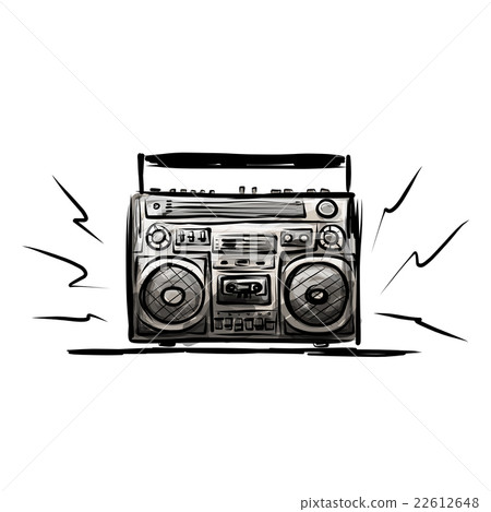 Retro cassette recorder, sketch for your design Retro cassette recorder, sketch for your design 22612648