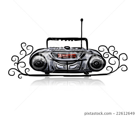 Retro cassette recorder, sketch for your design Retro cassette recorder, sketch for your design 22612649