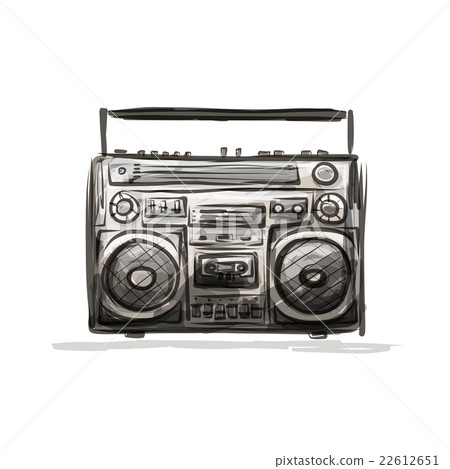 Retro cassette recorder, sketch for your design Retro cassette recorder, sketch for your design 22612651